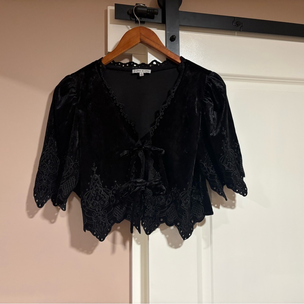 Moon River Black Top Ties and Lace Detail